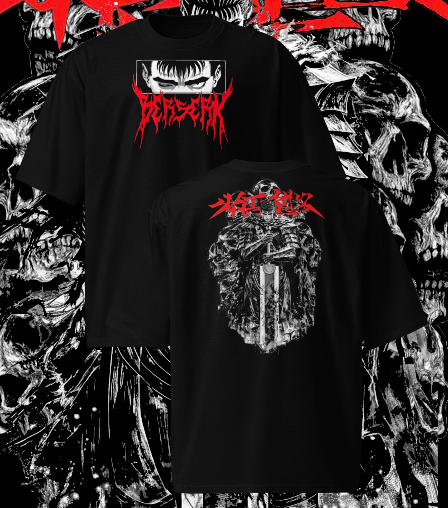 CAMISETA OVERSIZE Berserk - Guts diseño delantero y trasero